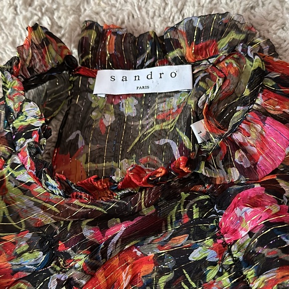 Sandro Amina Floral-Print Metallic-Stripe Top - Picture 4 of 10